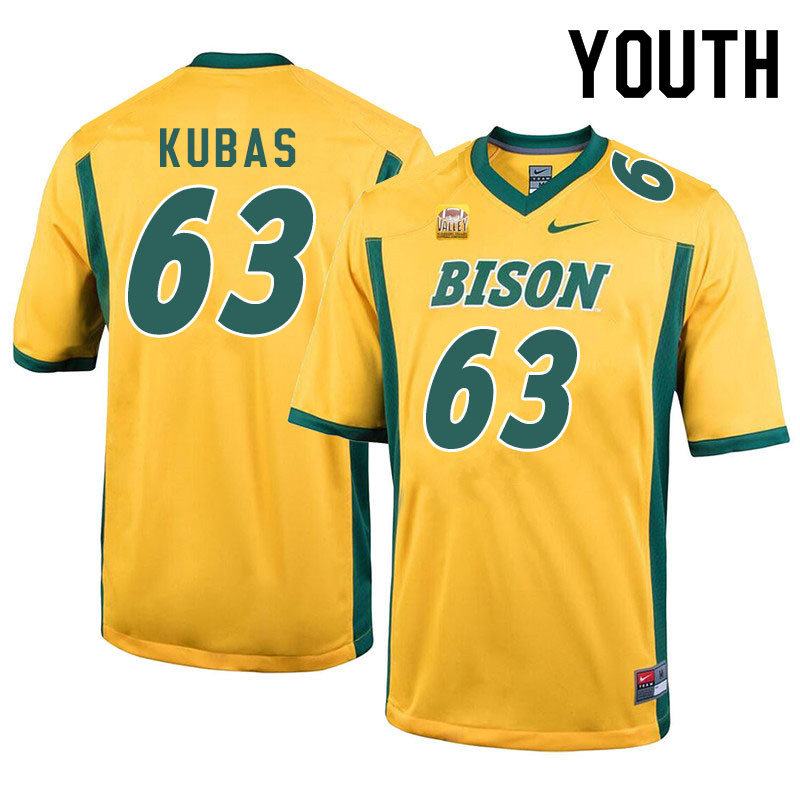 Youth #63 Jacob Kubas North Dakota State Bison College Football Jerseys Sale-Yellow - Click Image to Close